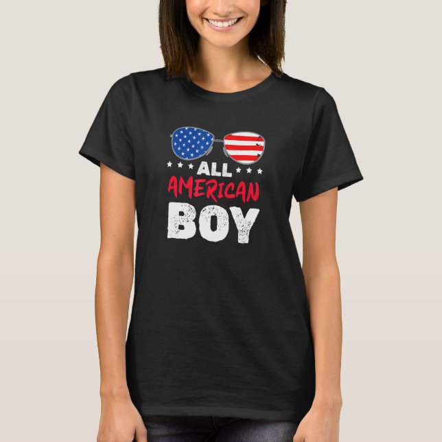 All American Boy With Sunglasses And Us Flag 2 T-Shirt (Front)