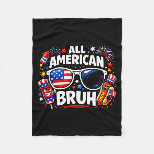 All American Bruh Funny Patriotic Illustration Fleece Blanket