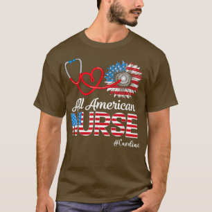 All American Cardiac Nurse Sunflower Patriotic 4th T-Shirt