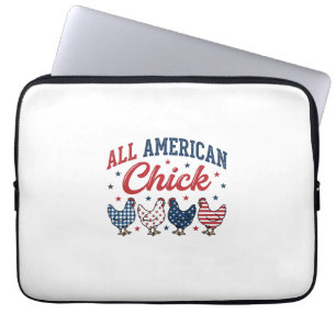 All American Chick Patriotic Chicken Shirt Design_ Laptop Sleeve