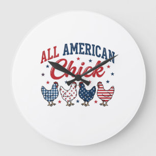 All American Chick Patriotic Chicken Shirt Design_ Large Clock