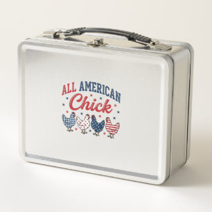 All American Chick Patriotic Chicken Shirt Design_ Metal Lunch Box