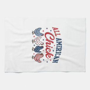 All American Chick Patriotic Chicken Shirt Design_ Tea Towel