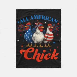 All American Chick Usa Chicken Retro 4th Of July P Fleece Blanket