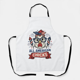 All American Chicks Patriotic Chicken Vector Desig Apron