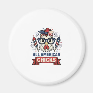 All American Chicks Patriotic Chicken Vector Desig Magnet