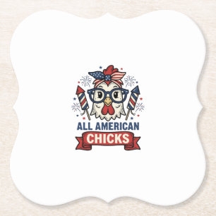 All American Chicks Patriotic Chicken Vector Desig Paper Coaster