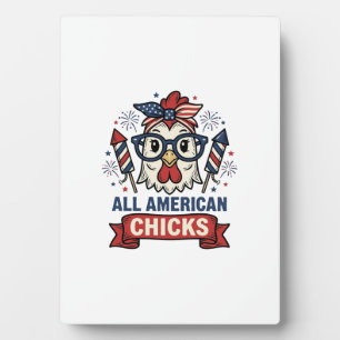 All American Chicks Patriotic Chicken Vector Desig Plaque