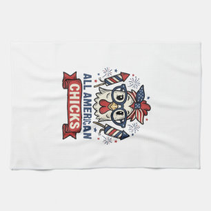 All American Chicks Patriotic Chicken Vector Desig Tea Towel