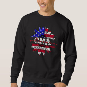 All American CNA Nurse USA Flag Sunflower 4th Of J Sweatshirt