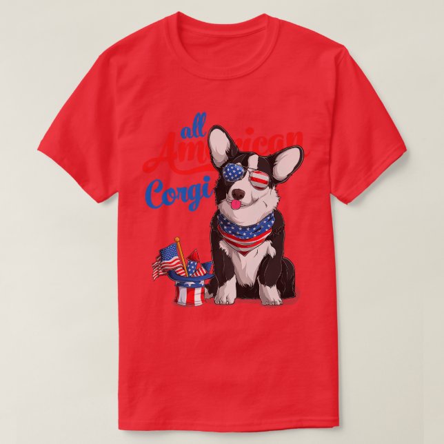 All American Corgi Usa Sunglasses 4th Of July Blac T-Shirt (Design Front)