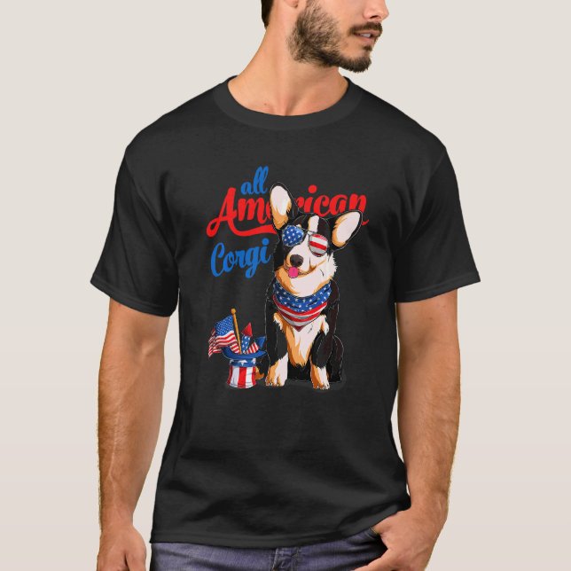 All American Corgi Usa Sunglasses 4th Of July Tric T-Shirt (Front)