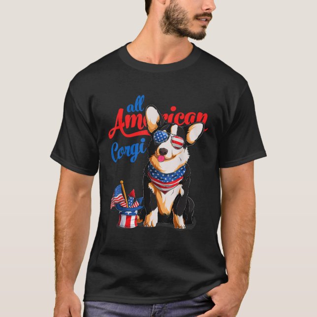 All American Corgi USA Sunglasses 4th of July Tric T-Shirt (Front)