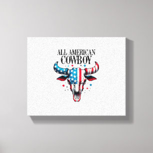 All american cowboy US Flag Cow Skull Canvas Print