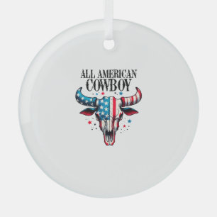 All american cowboy US Flag Cow Skull Glass Tree Decoration
