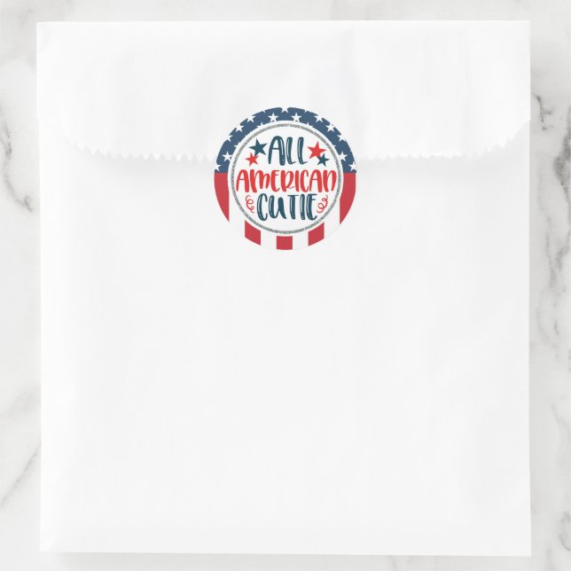 All American Cutie Stars and Stripes Classic Round Sticker (Bag)