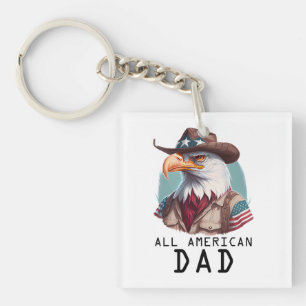 All American Dad 4th of July Bald Eagle USA Flag Key Ring