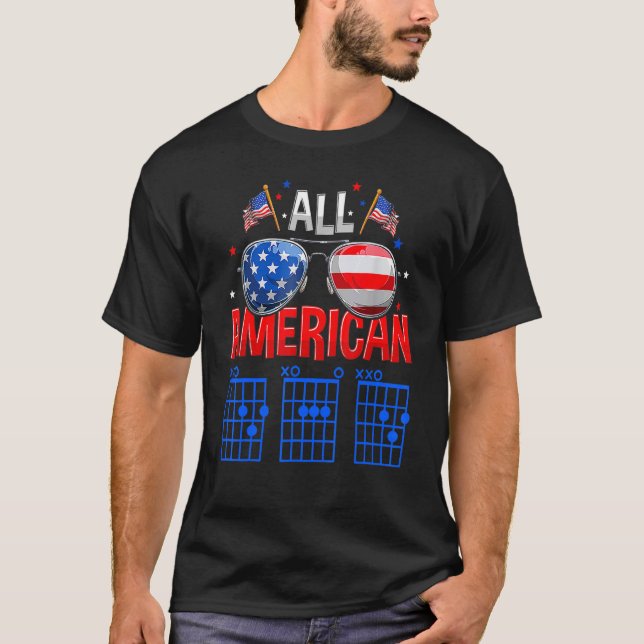 All American Dad Guitarist 4th Of July Us Flag Sun T-Shirt (Front)