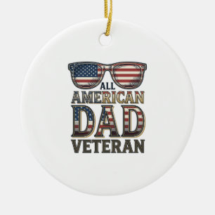 All American Dad Veteran Patriotic Sunglasses Shir Ceramic Tree Decoration