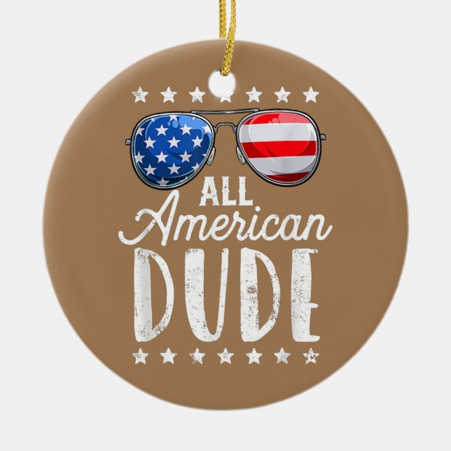 All American Dude 4th Of July Boys Kids Ceramic Tree Decoration (Front)