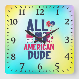 All American Dude-96993 Square Wall Clock