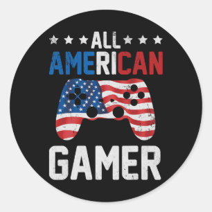All American Gamer 4th Of July Boys Toddler Patrio Classic Round Sticker