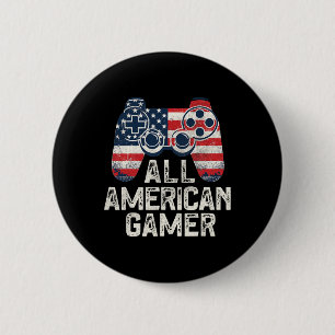 All American Gamer 4th Of July Video Game Gaming M 6 Cm Round Badge