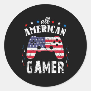 All American Gamer Patriotic Video Game 4th of Jul Classic Round Sticker