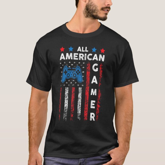 All American Gamer Patriotic Video Game 4th Of Jul T-Shirt (Front)