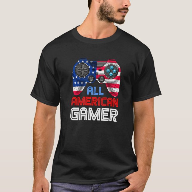 All American Gamer  Patriotic Video Games July Fou T-Shirt (Front)