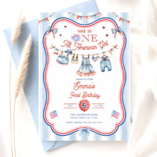 All American Girl 1st Birthday Invitation
