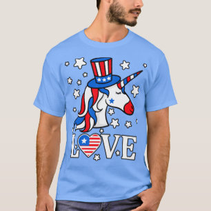 All American Girl 4th of July Love Unicorn Gift T-Shirt