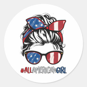 All American Girl 4th Of July Shirt Usa Flag Patri Classic Round Sticker