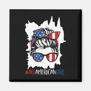 All American Girl 4th Of July Shirt Usa Flag Patri Magnet