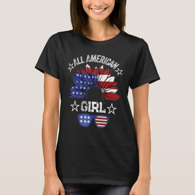 All American Girl 4th Of July Shirt Women Sunflowe (Front)