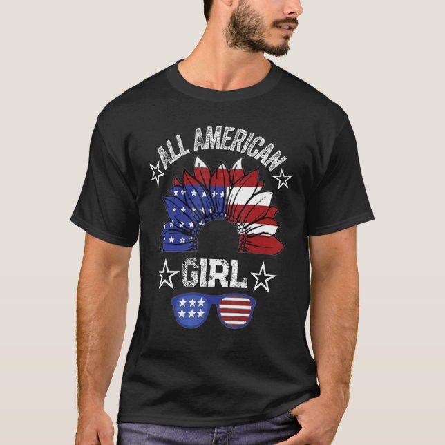 All American Girl 4th Of July Shirt Women Sunflowe (Front)