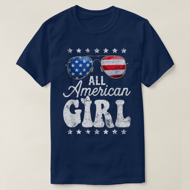 All American Girl 4th of July Tee Cute Girls Kids  (Design Front)