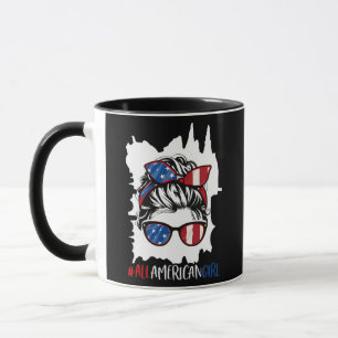 All American Girl 4th Of July Women Messy Bun USA Mug