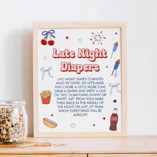 All American Girl Baby Shower Late Night Diapers Poster