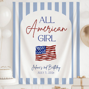 All American Girl Birthday Banner Tapestry