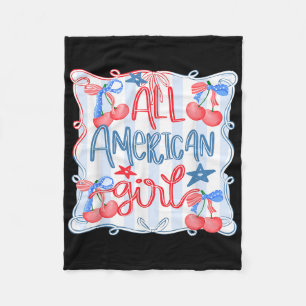 All American Girl Coquette Bow 4th Of July Patriot Fleece Blanket