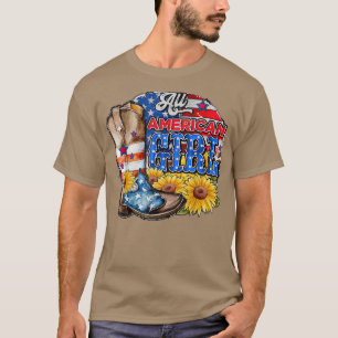 All American Girl Cowboy Cowgirl Boots Sunflower U T-Shirt