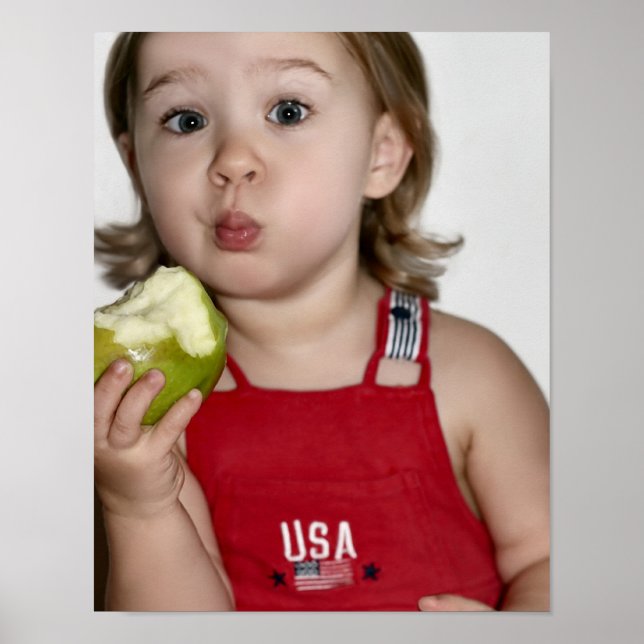 All American Girl Eating Apple Print Poster (Front)