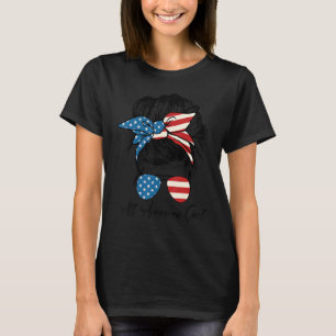 All American Girl Messy Bun American Flag 4th Of J T-Shirt