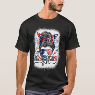 All American Girl Messy Bun Patriotic 4th Of July  T-Shirt
