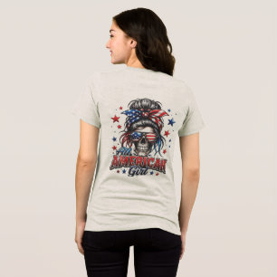 All American Girl Messy Bun Skull Women T-Shirt⁠ Tri-Blend Shirt