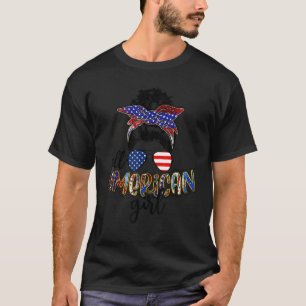 All American Girl Messy Bun Usa Flag Patriotic 4th T-Shirt
