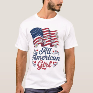 All American Girl Patriotic Daisy Flag Shirt Desig