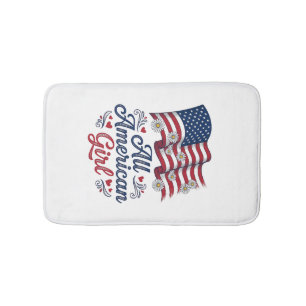 All American Girl Patriotic Daisy Flag Shirt Desig Bath Mat