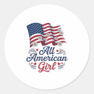 All American Girl Patriotic Daisy Flag Shirt Desig Classic Round Sticker